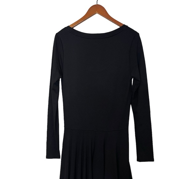 Joan Vass Stretch Jersey Knit Long Sleeve Fit & Flare Midi Dress Size L Black - Picture 4 of 6